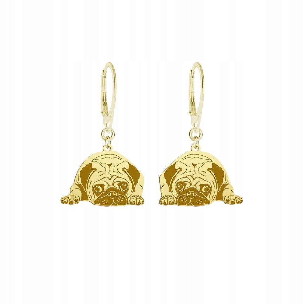 Kolczyki Złote z psem Mops Pug 925 Biżuteria na Prezent Bigiel GRAWER