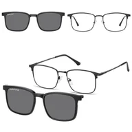 Okulary korekcyjne, oprawki, szkła - Męskie okulary pod korekcję z polaryzacyjną nakładką przeciwsłoneczną CLIP-MC97-1 czarne - miniaturka - grafika 1