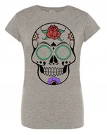 Koszulki i topy damskie - T-Shirt fajny KOLOROWY nadruk CZASZKA r.S - miniaturka - grafika 1