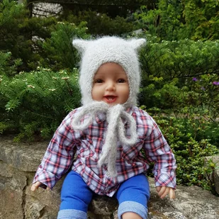Szara Czapka Kotek, kitty alpaka/merynos - Czapki dla dzieci - miniaturka - grafika 1