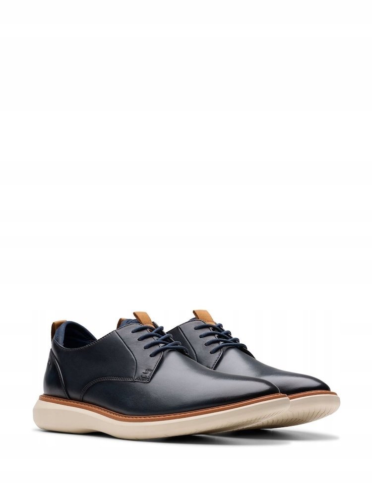CLARKS GRANATOWE PÓŁBUTY MĘSKIE SKÓRZANE Z BIAŁĄ PODESZWĄ 42 6IA