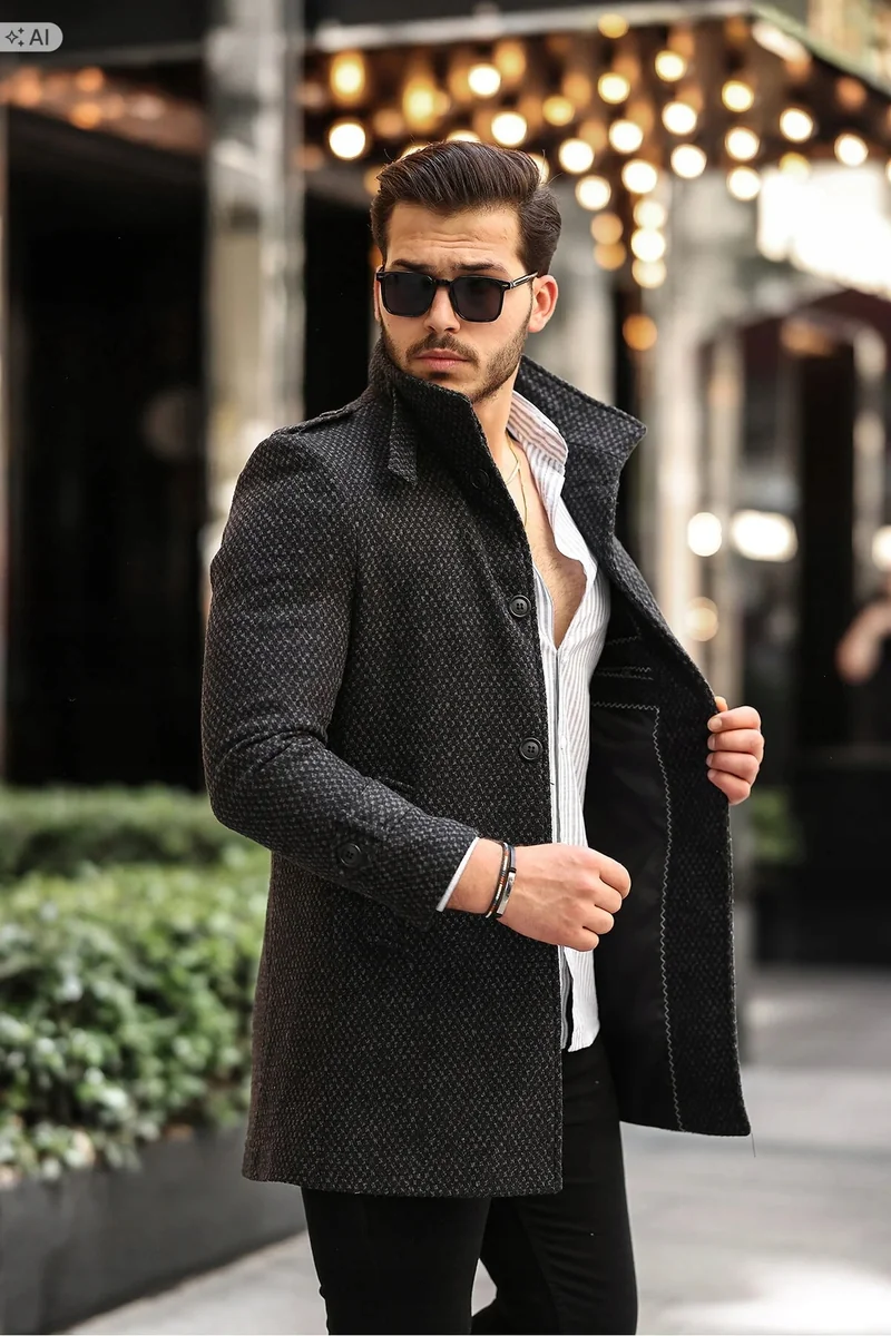 MĘSKI PŁASZCZ GŁADKI PIKOWANY W STYLU ELEGANCKIM XL 5IA