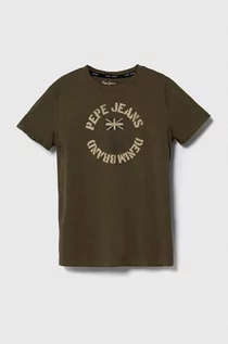 Koszulki dla chłopców - Pepe Jeans t-shirt bawełniany dziecięcy RONAL kolor zielony z nadrukiem - grafika 1