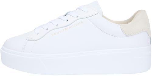 Tommy Hilfiger Damskie eleganckie trampki na platformie FW0FW09021 Low Top, białe (białe/miękkie kremowe), 40, Biały Biały Miękki Krem, 40 EU