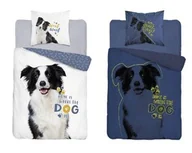 Pościel dla dzieci - Detexpol Pościel świecąca w ciemności 140x200 pies border collie 4088 A biała bawełniana Fluo 127 - miniaturka - grafika 1