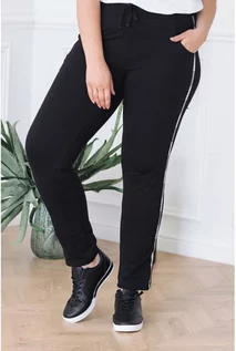 Spodnie damskie - Klasyczne spodnie dresowe w kolorze czarnym - lampas design - ANGEL - XL-ka - grafika 1