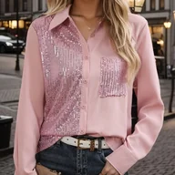 Koszule damskie - TEMU Koszula Z Cekinami I Guzikami Z Przodu, Elegancka Koszula Z Długim Rękawem Na Wiosnę I Jesień, Odzież Damska - miniaturka - grafika 1