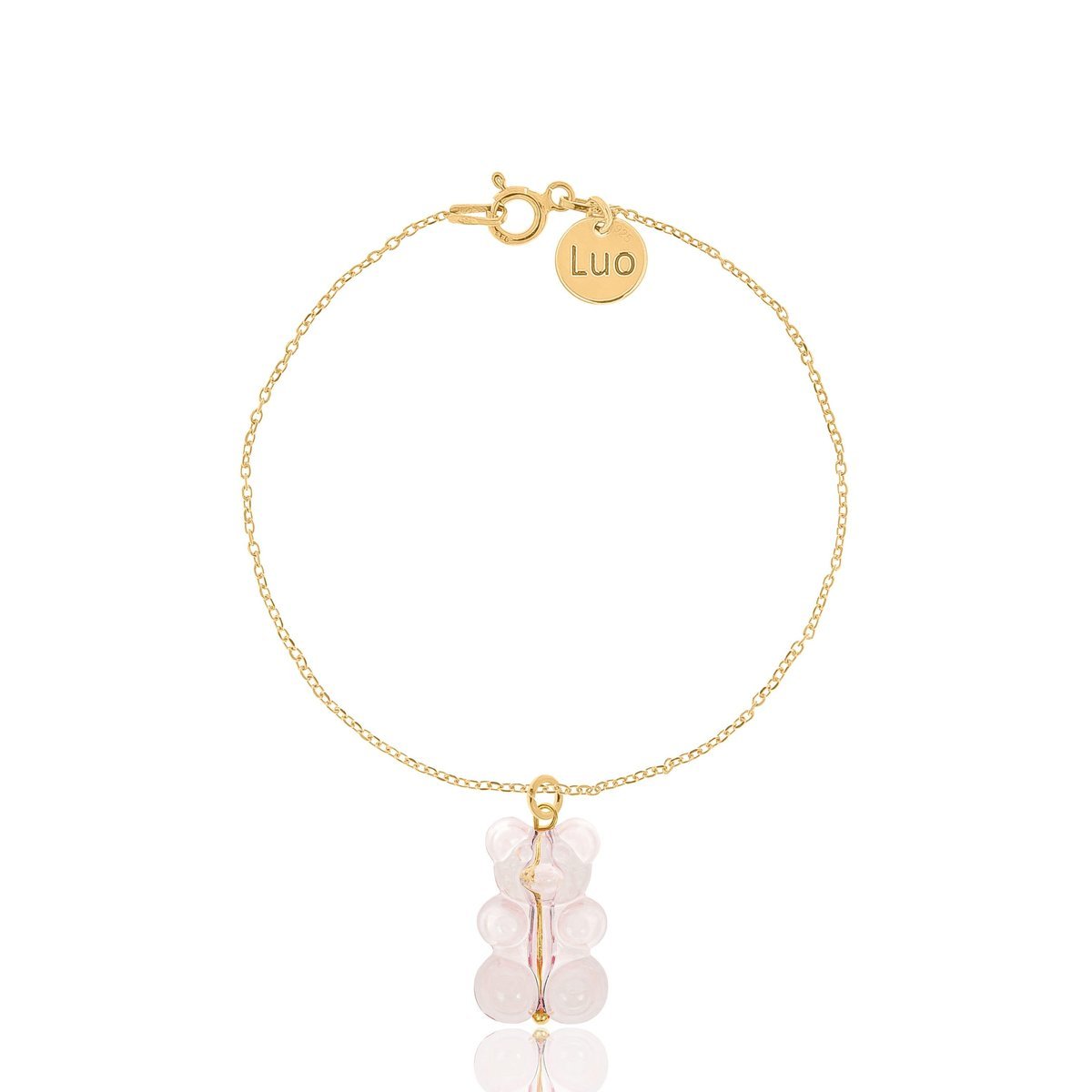 Bransoletka srebrna pozłacana z różowym misiem