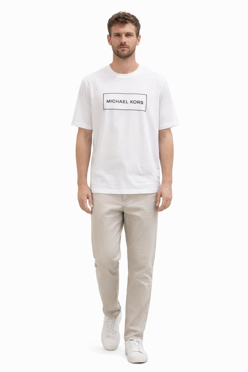 MICHAEL KORS BIAŁY MĘSKI T-SHIRT Z NADRUKIEM LOGO KLASYCZNY PROSTY XL 1I1E