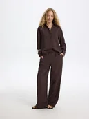 Spodnie damskie - Reserved - Luźne spodnie - ciemnobrązowy - miniaturka - grafika 1