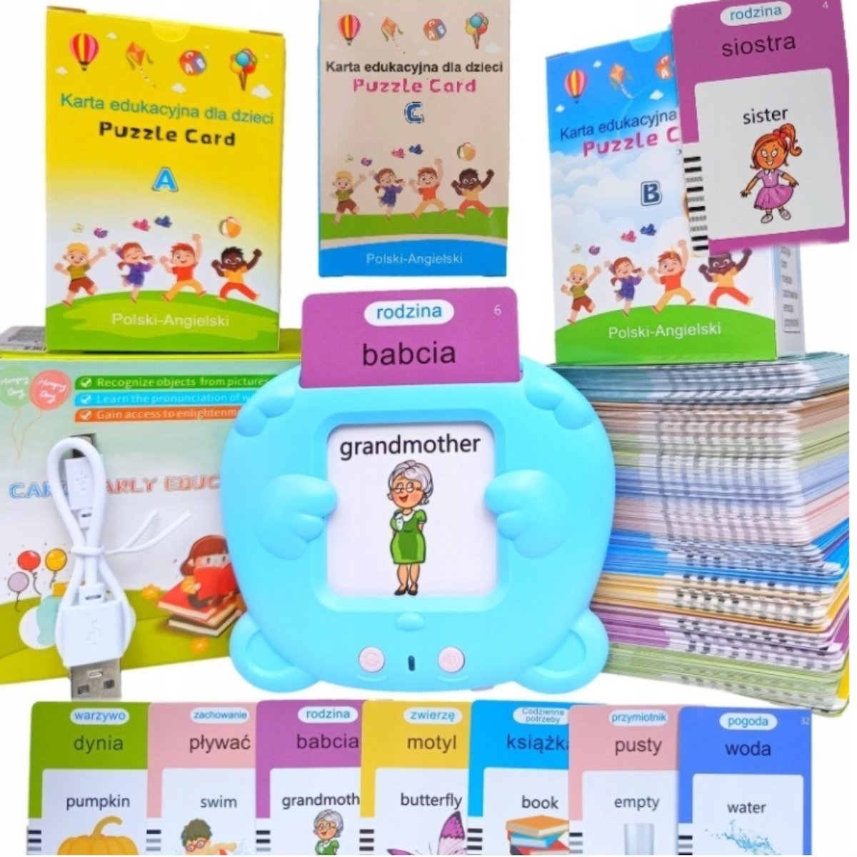 CZYTNIK KART DO NAUKI 1020 SŁOWEK POLSKI ANGIELSKI FISZKI DO ANGIELSKIEGO ZESTAW XXL