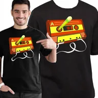 Koszulki męskie - ŚMIESZNA KOSZULKA RETRO KASETA MAGNETOFONOWA VINTAGE OŁÓWEK XXL 3464 CZARNA - miniaturka - grafika 1