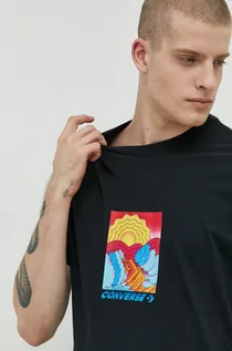 Koszulki męskie - Converse t-shirt bawełniany kolor czarny z nadrukiem - grafika 1