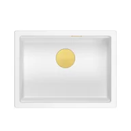 Zlewozmywaki - JOSH 110 GraniteQ zlewozmywak snow white 59,5x45,1x21,5 cm 1-komorowy podwieszany z syfonem manualnym złoty - miniaturka - grafika 1