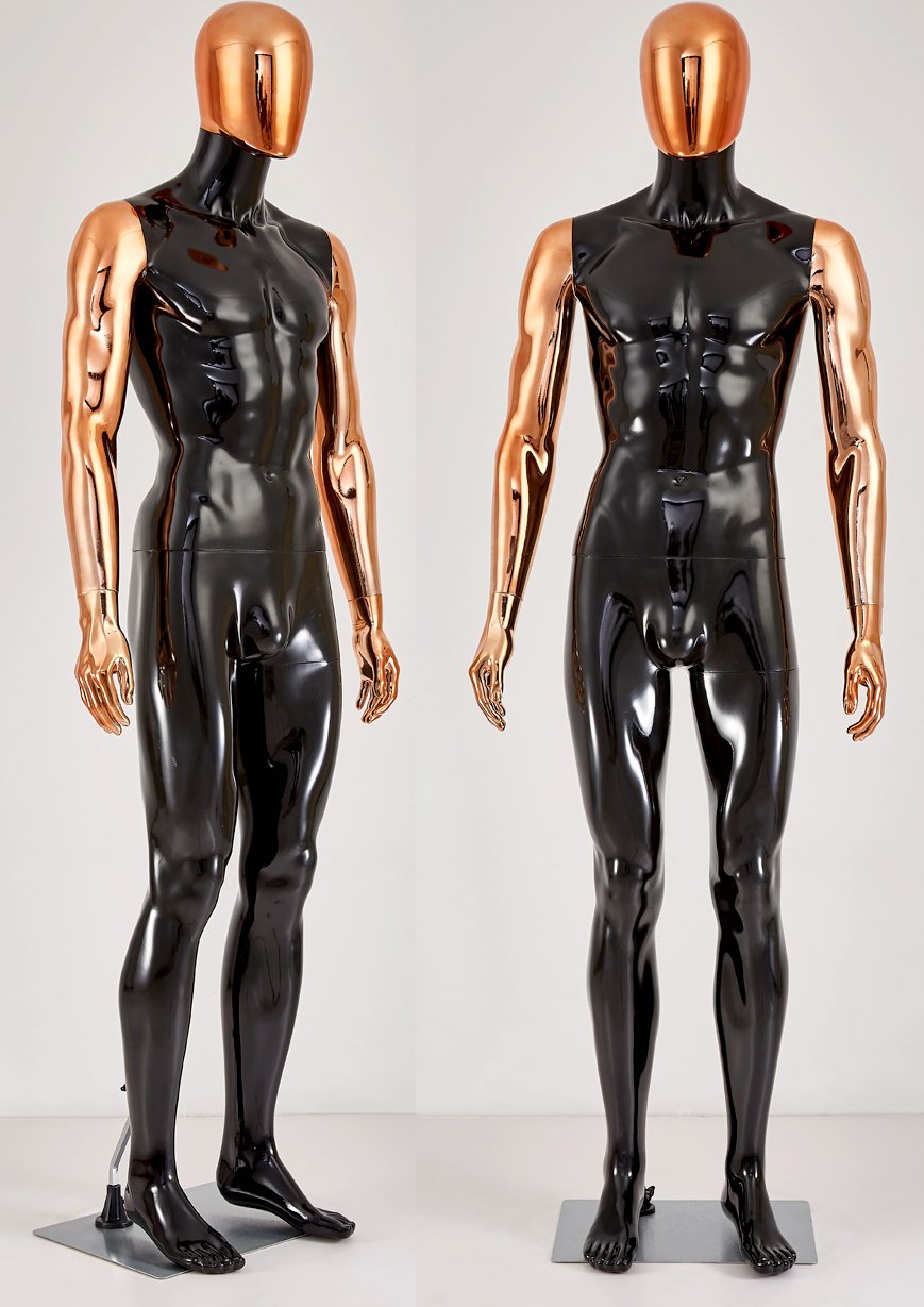 DM1-HD piękny abstrakcyjny czarny błyszczący lakierowany manekin galwanizowana głowa ramiona ręce nowy męski manekin męski manekin