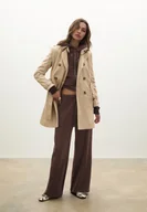 Spodnie damskie - Stradivarius Miękkie w dotyku spodnie jogger z szerokimi nogawkami i przeszyciami Brązowy S - miniaturka - grafika 1