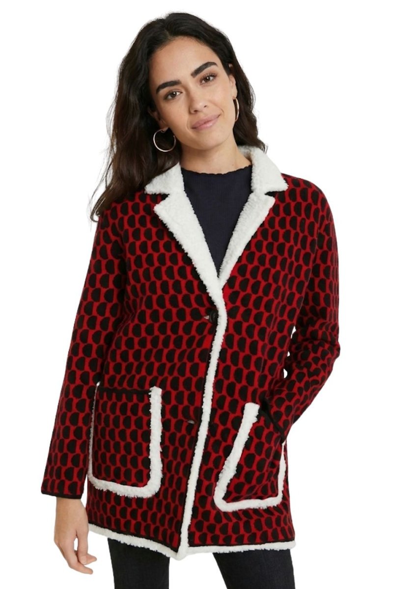 Płaszcz damski Desigual Denver zimowy dzianinowy czerwony -XL