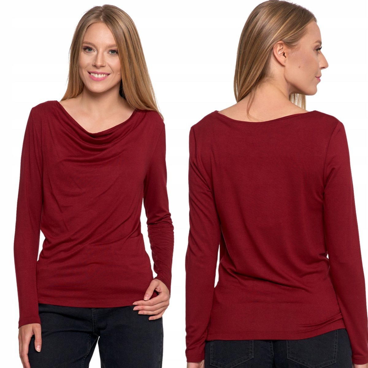 Stylowa Bluzka Damska Z Długim Rękawem I Dekoltem W Łódkę Wiskoza Moraj 2Xl Red