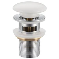 Korki do umywalek - Korek umywalkowy mosiężny Klik Klak model A uniwersalny do umywalki 1/4 cala z przelewem biały ceramiczna główka - miniaturka - grafika 1