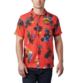 Koszulki męskie - Columbia Męski Outdoor Elements Short Sleeve Print T-shirt męski T-shirt czerwony Wildfire Tropic M 188489-845-Medium - grafika 1