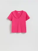 Koszulki i topy damskie - Reserved - T-shirt regular z dekoltem V - jasnofioletowy - miniaturka - grafika 1