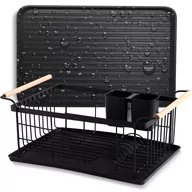 Suszarki do naczyń - SUSZARKA DO NACZYŃ OCIEKACZ Z TACKĄ NA TALERZE SZTUĆCE CZARNA STOJĄCA DUŻA - miniaturka - grafika 1