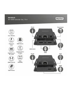 digitus Przedłużacz/Extender HDMI 4K 30Hz 70m po skrętce Cat.5e/6/7/8 HDCP 1.4 EDID IR PoC, zestaw - Adaptery i przejściówki - miniaturka - grafika 1