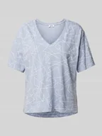 Koszulki i topy damskie - T-shirt z graficznym wzorem i dekoltem w serek - miniaturka - grafika 1