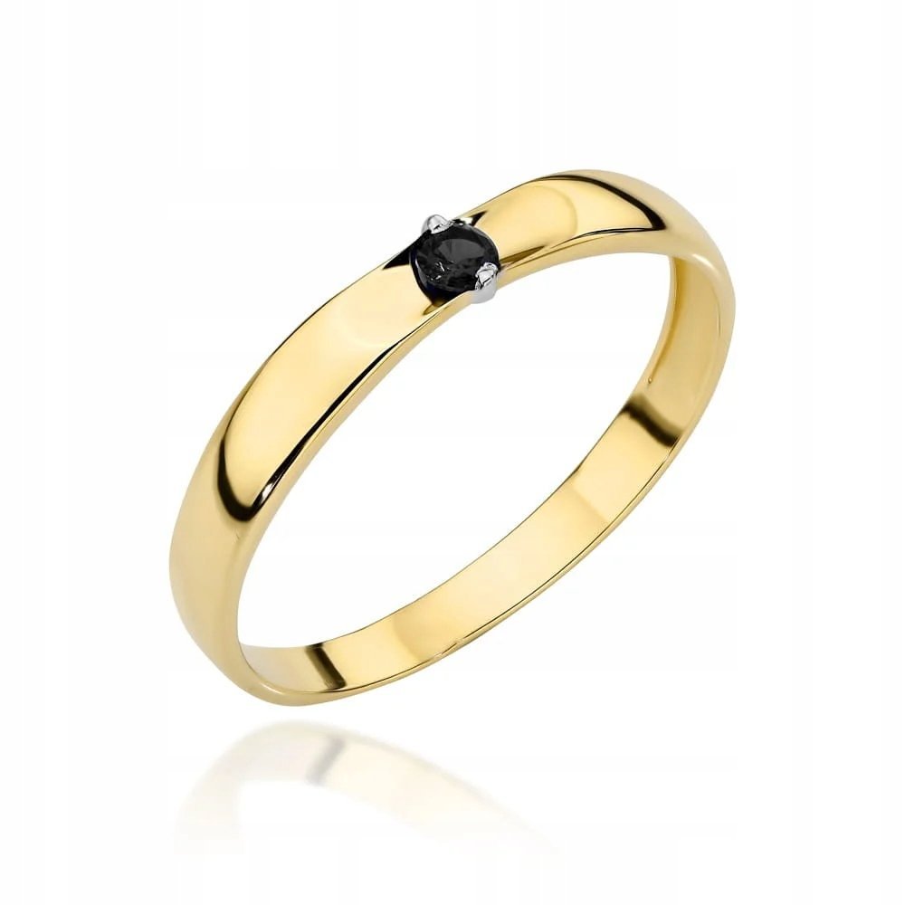 Złoty 585 pierścionek z czarną cyrkonią klasyczny i elegancki model 14 kt