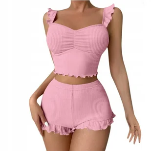 PIŻAMA DAMSKA DWUCZĘŚCIOWA KOMPLET KOSZULKA NOCNA SZORTY WYGODNA SPODENKI KOLOR RÓŻOWY - Piżamy damskie - miniaturka - grafika 1