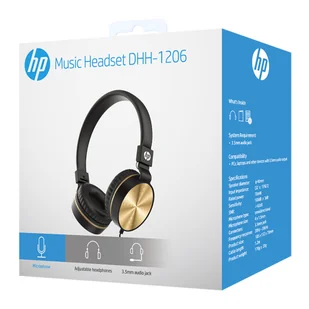 HP DHH-1206 słuchawki z mikrofonem, regulacja głośności, czarno-złota, klasyczna typ 3,5mm jack - Słuchawki - miniaturka - grafika 5