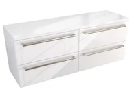 Szafki łazienkowe - Szafka Wisząca Z Blatem ATH 120 cm S Lewa - Biały Wysoki Połysk - Uchwyty Stal Szczotkowana - miniaturka - grafika 1