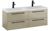 Szafki łazienkowe - Szafka Wisząca Z Umywalką RON 120 cm DUO - Cappuccino Wysoki Połysk - Uchwyty Czarne Matowe - miniaturka - grafika 1