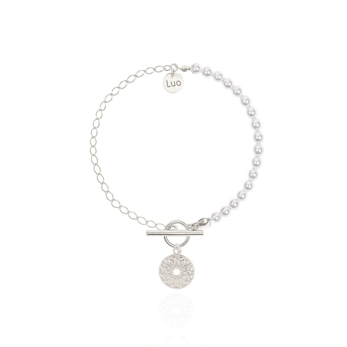 Bransoletka srebrna z perłami i mandalą