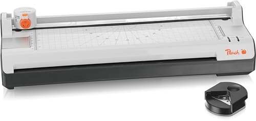 Peach Laminator 6 w 1 A3 z zaokrąglonymi narożnikami, trymer, 100 folii do laminowania w różnych rozmiarach | ABS | nadaje się do wszystkich dostępnych na rynku folii do 2 x 125 mic. | Laminator na