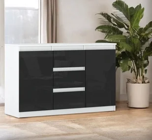 Komoda Młodzieżowa 120cm 3 Szuflady Nowoczesna Salon Biała Czarny Połysk - Komody - miniaturka - grafika 1