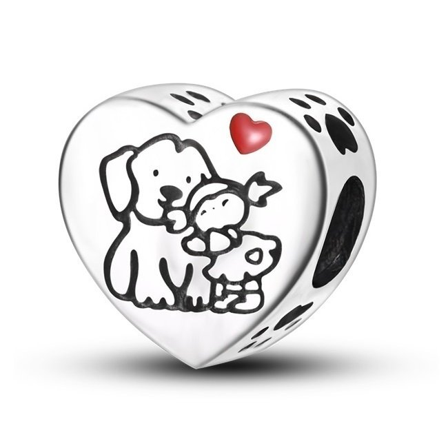 Charms Zawieszka SREBRO 925 koralik Dziewczynka z Pieskiem Serce