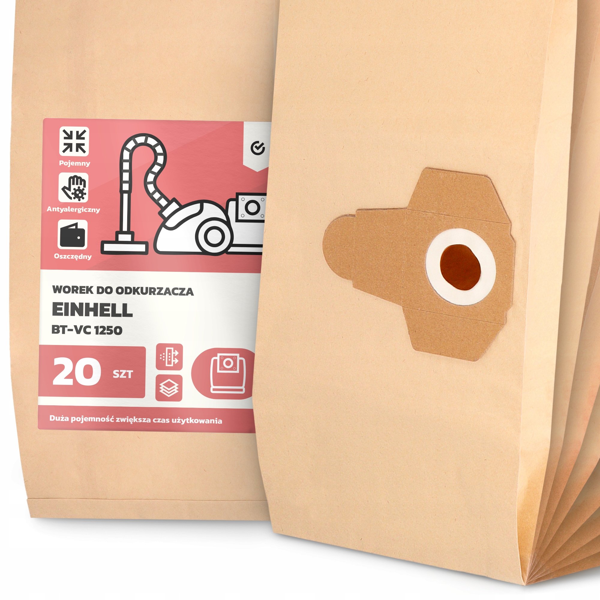 20x Worek do Odkurzacza Einhell Bt-vc 1250 Papierowy Duży Mocny Worki 2A