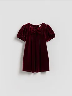Reserved - Welurowa sukienka z kokardą - czerwony - Sukienki i spódniczki dla dziewczynek - miniaturka - grafika 1