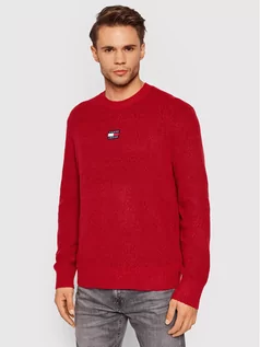 Swetry męskie - Solid Tommy Jeans Sweter Badge DM0DM11341 Czerwony Relaxed Fit - grafika 1