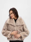 Kurtki damskie - Noisy May Damska kurtka ze sztucznego futra - NMMoira Kobiety beżowy|szary wzorzysty, L - miniaturka - grafika 1