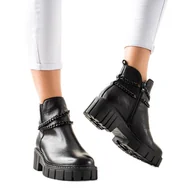 Botki damskie - Goodin Botki Na Platformie Z Łańcuszkiem czarne - miniaturka - grafika 1