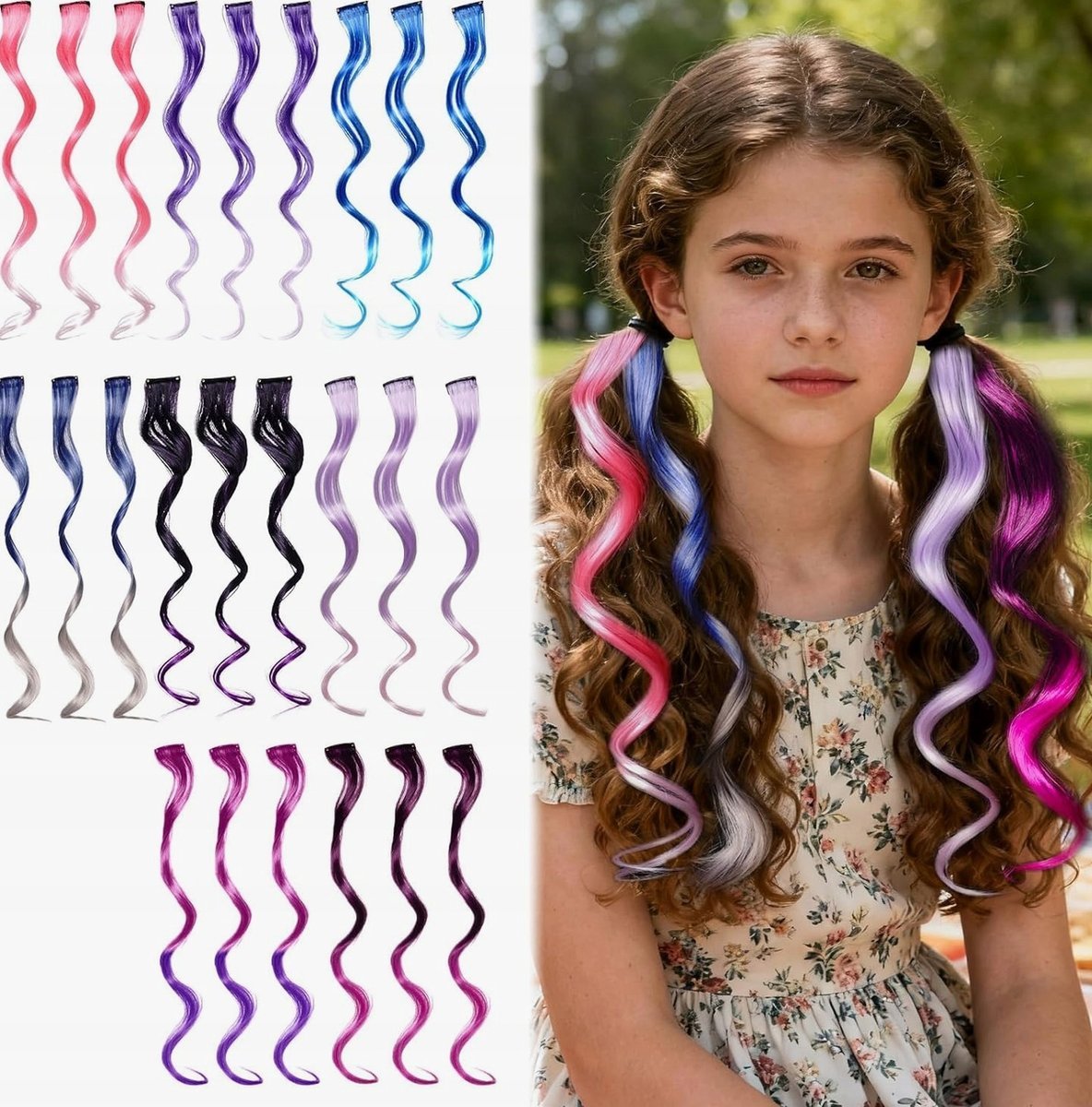 PASEMKA WŁOSÓW 24 SZTUKI GRADIENT KOLOROWE WŁOSY SPINKI KLIPSY ZESTAW