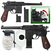 Zabawki militarne - Pistolet Metalowy Na Kulki C96 MAUSER 100% METAL + Granat+ Tarcze - miniaturka - grafika 1