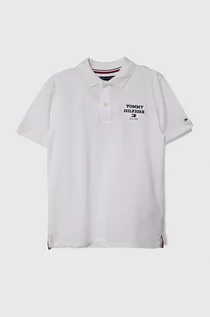 Koszulki dla chłopców - Tommy Hilfiger polo bawełniane dziecięce kolor biały z aplikacją - grafika 1