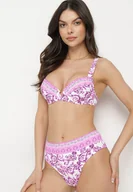 Stroje kąpielowe - Fuksjowe Bikini w Ornamentalny Wzór Biustonosz i Majtki Figi Mirazia - miniaturka - grafika 1