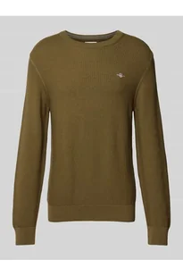 Sweter z dzianiny z fakturowanym wzorem i okrągłym dekoltem - Gant - Swetry męskie - miniaturka - grafika 1