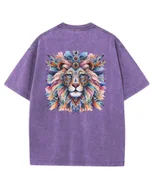 Koszulki i topy damskie - Damska koszulka oversize efekt sprania Artystyczny Kolorowy Lew Fioletowa L - miniaturka - grafika 1
