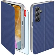 Etui i futerały do telefonów - Etui z klapką do Samsung Galaxy M15 5G Zamykane Granatowe Futerał +Szkło 9H - miniaturka - grafika 1