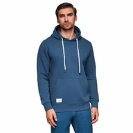 Bluzy męskie - Bluza męska dresowa BASIC kangurka z kapturem - granatowa V4 B1674 S - miniaturka - grafika 1